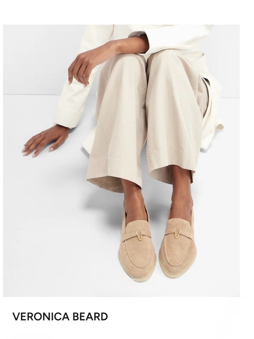 Veronica Beard Ailey Beige/Tan Suede women Slip-On Loafers with Gold Accent Sz 8